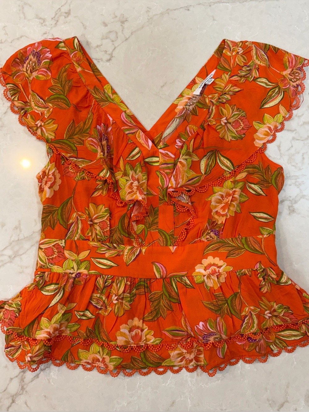Rose & Olive Orange Floral V-Neck Ruffle Peplum Top